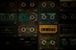 black and blue cassette tape